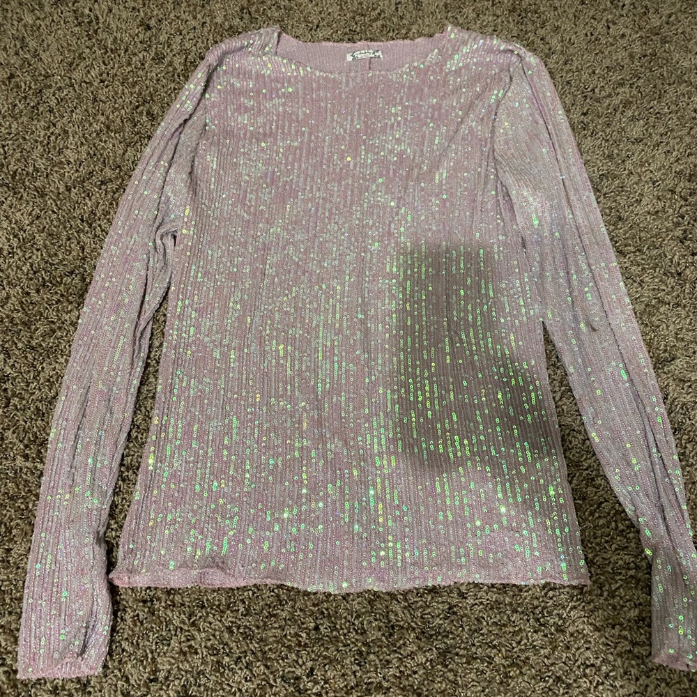Free People Pink Iridescent Long Sleeve Top